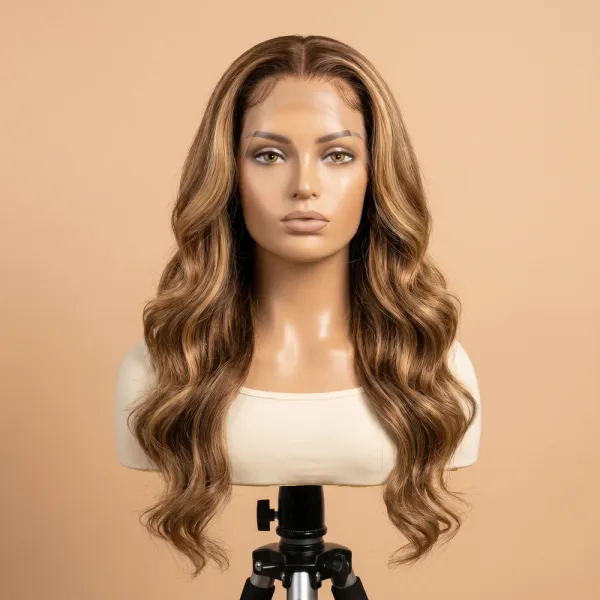 Raw Peruvian Body Wave Wig | Honey Blonde Highlights | 5x5 HD Lace Closure | 18"-26", alternate view