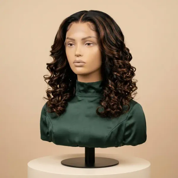 LovelyHair Funmi Curl Glueless Wig – Chestnut Brown Highlight Bouncy HD Lace, alternate view