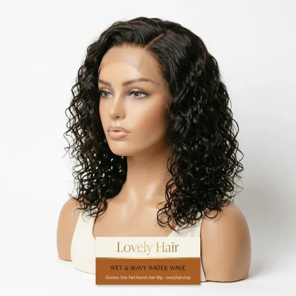 Lily Wet and Wavy 5x5 Closure Pre-Cut Lace Water Wave Wig Glueless Side Part Human Hair Wig, alternate view