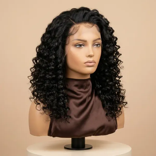 Natural Black - LovelyHair Wand Curl Bouncy Glueless Wig – 180% Density Defined Curls HD Lace, alternate view