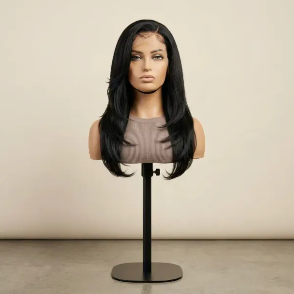 LovelyHair All-Day Comfort Wig 180% Density Butterfly Cut Layered Light Yaki Straight Glueless 7x6 Closure HD Lace Human Hair Wig Pre-Cut Lace, alternate view